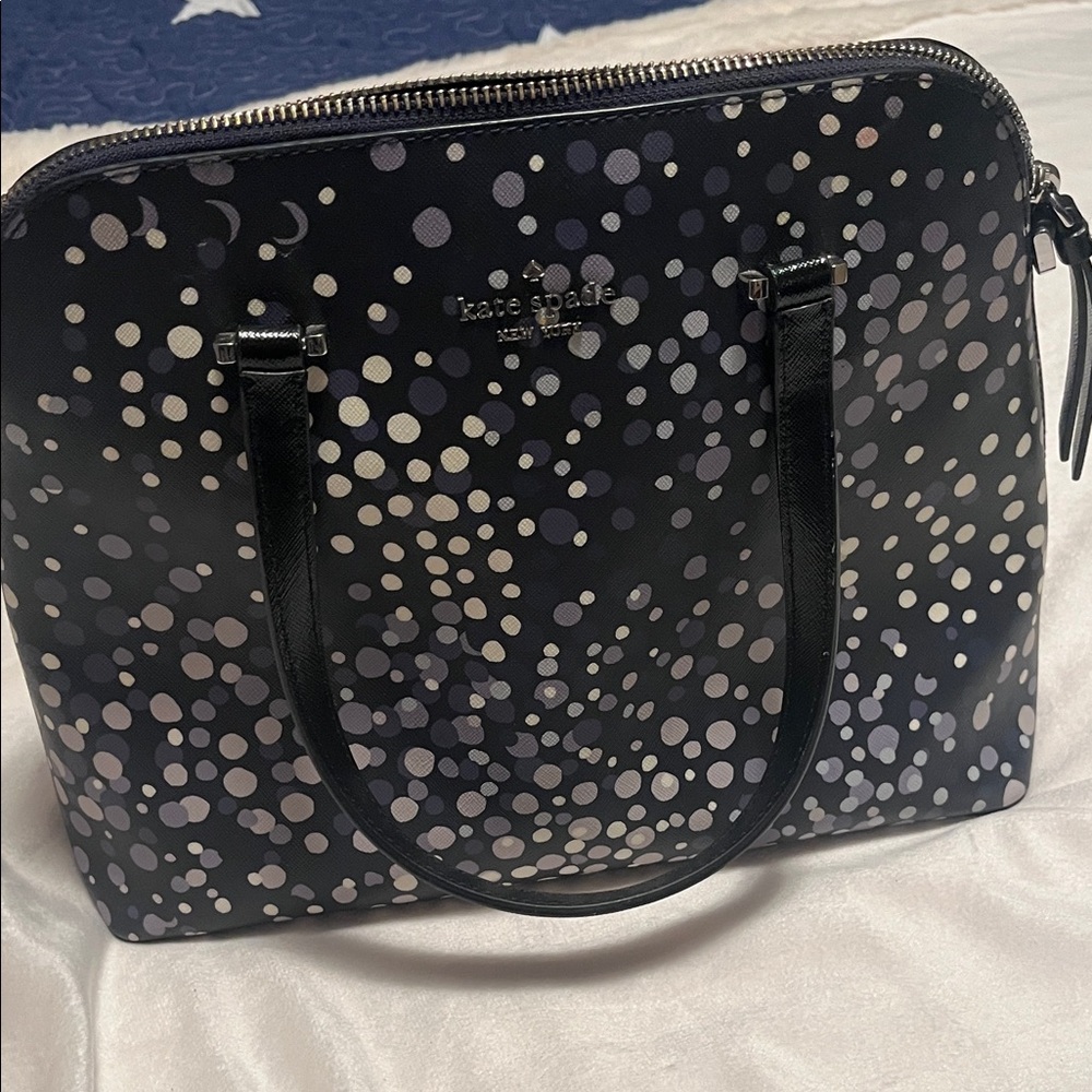 kate spade Black Dot Print Dome Satchel with Metallic Accents Measures 12x9x5